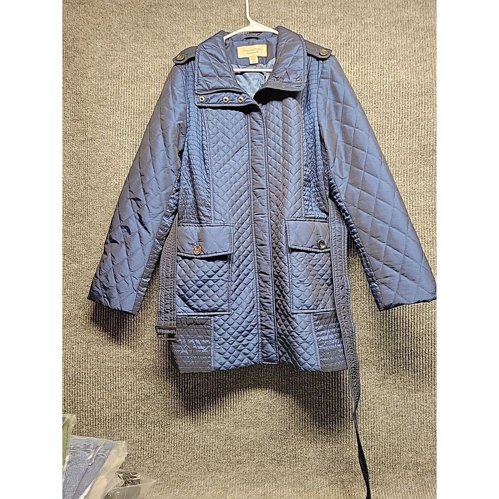 Womens Large Zipper and Snap Blue Quilted Coat Covington
